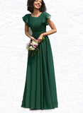 Vivien A-line Scoop Floor-Length Chiffon Bridesmaid Dress With Ruffle UKP0019329