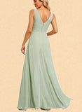 Paola Jumpsuit/Pantsuit V-Neck Floor-Length Chiffon Bridesmaid Dress With Ruffle UKP0019330