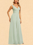 Paola Jumpsuit/Pantsuit V-Neck Floor-Length Chiffon Bridesmaid Dress With Ruffle UKP0019330