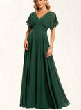 Gracelyn A-line V-Neck Floor-Length Chiffon Bridesmaid Dress UKP0019331