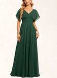 Gracelyn A-line V-Neck Floor-Length Chiffon Bridesmaid Dress UKP0019331