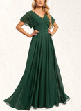 Gracelyn A-line V-Neck Floor-Length Chiffon Bridesmaid Dress UKP0019331