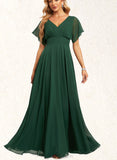 Gracelyn A-line V-Neck Floor-Length Chiffon Bridesmaid Dress UKP0019331