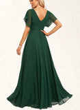 Gracelyn A-line V-Neck Floor-Length Chiffon Bridesmaid Dress UKP0019331