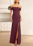 Camille A-line Off the Shoulder Floor-Length Chiffon Bridesmaid Dress With Ruffle UKP0019332