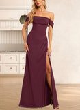 Camille A-line Off the Shoulder Floor-Length Chiffon Bridesmaid Dress With Ruffle UKP0019332