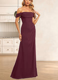 Camille A-line Off the Shoulder Floor-Length Chiffon Bridesmaid Dress With Ruffle UKP0019332