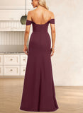 Camille A-line Off the Shoulder Floor-Length Chiffon Bridesmaid Dress With Ruffle UKP0019332