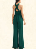 Caroline Jumpsuit/Pantsuit Halter High Neck One Shoulder V-Neck Floor-Length Chiffon Bridesmaid Dress With Ruffle UKP0019333