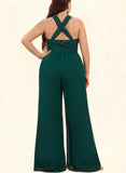 Caroline Jumpsuit/Pantsuit Halter High Neck One Shoulder V-Neck Floor-Length Chiffon Bridesmaid Dress With Ruffle UKP0019333