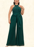 Caroline Jumpsuit/Pantsuit Halter High Neck One Shoulder V-Neck Floor-Length Chiffon Bridesmaid Dress With Ruffle UKP0019333