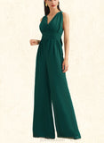 Caroline Jumpsuit/Pantsuit Halter High Neck One Shoulder V-Neck Floor-Length Chiffon Bridesmaid Dress With Ruffle UKP0019333