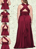 Morgan A-line Halter One Shoulder V-Neck Floor-Length Silky Satin Bridesmaid Dress UKP0019334