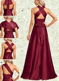 Morgan A-line Halter One Shoulder V-Neck Floor-Length Silky Satin Bridesmaid Dress UKP0019334