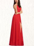 Aaliyah A-line Scoop Floor-Length Chiffon Bridesmaid Dress UKP0019335