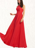 Aaliyah A-line Scoop Floor-Length Chiffon Bridesmaid Dress UKP0019335