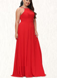 Aaliyah A-line Scoop Floor-Length Chiffon Bridesmaid Dress UKP0019335