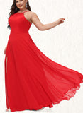 Aaliyah A-line Scoop Floor-Length Chiffon Bridesmaid Dress UKP0019335