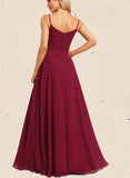 Shayla A-line Cold Shoulder V-Neck Floor-Length Chiffon Bridesmaid Dress UKP0019336