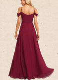 Shayla A-line Cold Shoulder V-Neck Floor-Length Chiffon Bridesmaid Dress UKP0019336