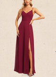 Shayla A-line Cold Shoulder V-Neck Floor-Length Chiffon Bridesmaid Dress UKP0019336