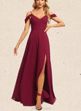 Shayla A-line Cold Shoulder V-Neck Floor-Length Chiffon Bridesmaid Dress UKP0019336