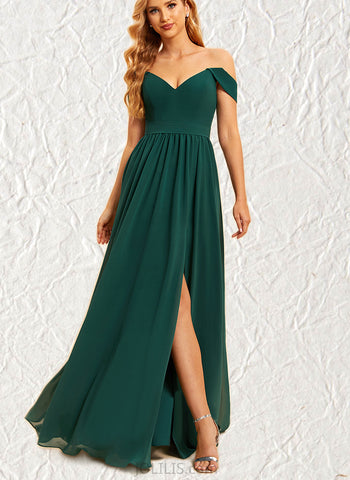 Jill A-line Off the Shoulder Floor-Length Chiffon Bridesmaid Dress UKP0019337