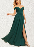 Jill A-line Off the Shoulder Floor-Length Chiffon Bridesmaid Dress UKP0019337