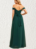 Jill A-line Off the Shoulder Floor-Length Chiffon Bridesmaid Dress UKP0019337