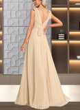 Caitlyn A-line V-Neck Floor-Length Chiffon Bridesmaid Dress With Bow UKP0019338