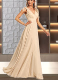 Caitlyn A-line V-Neck Floor-Length Chiffon Bridesmaid Dress With Bow UKP0019338