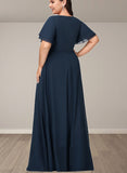 Vicky A-line V-Neck Floor-Length Chiffon Bridesmaid Dress UKP0019340