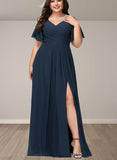 Vicky A-line V-Neck Floor-Length Chiffon Bridesmaid Dress UKP0019340