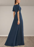 Vicky A-line V-Neck Floor-Length Chiffon Bridesmaid Dress UKP0019340