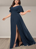 Vicky A-line V-Neck Floor-Length Chiffon Bridesmaid Dress UKP0019340