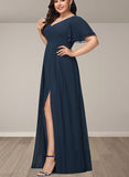 Vicky A-line V-Neck Floor-Length Chiffon Bridesmaid Dress UKP0019340