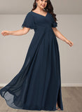 Vicky A-line V-Neck Floor-Length Chiffon Bridesmaid Dress UKP0019340