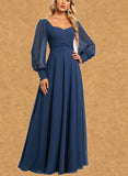 Emery A-line V-Neck Floor-Length Chiffon Bridesmaid Dress UKP0019341