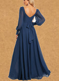 Emery A-line V-Neck Floor-Length Chiffon Bridesmaid Dress UKP0019341