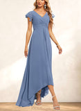 Jazlynn A-line V-Neck Asymmetrical Chiffon Bridesmaid Dress With Ruffle UKP0019342