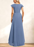 Jazlynn A-line V-Neck Asymmetrical Chiffon Bridesmaid Dress With Ruffle UKP0019342