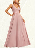 Beryl A-line V-Neck Floor-Length Chiffon Bridesmaid Dress UKP0019343