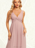 Beryl A-line V-Neck Floor-Length Chiffon Bridesmaid Dress UKP0019343