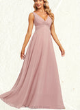 Beryl A-line V-Neck Floor-Length Chiffon Bridesmaid Dress UKP0019343