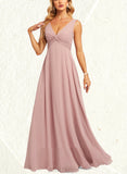 Beryl A-line V-Neck Floor-Length Chiffon Bridesmaid Dress UKP0019343