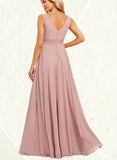 Beryl A-line V-Neck Floor-Length Chiffon Bridesmaid Dress UKP0019343