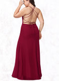 Sara Trumpet/Mermaid V-Neck Floor-Length Chiffon Bridesmaid Dress UKP0019345