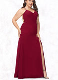 Sara Trumpet/Mermaid V-Neck Floor-Length Chiffon Bridesmaid Dress UKP0019345