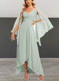 Valery A-line V-Neck Asymmetrical Chiffon Bridesmaid Dress With Ruffle UKP0019346