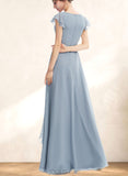 Carla A-line V-Neck Floor-Length Chiffon Bridesmaid Dress With Ruffle UKP0019347